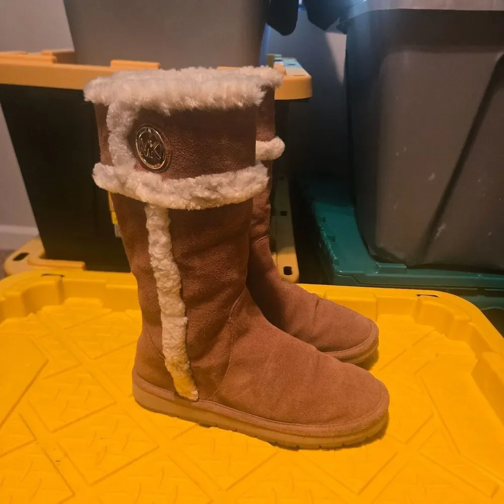 Michael Kors Womens Size 10 Brown Shearling Tall Winter Boots Suede Fur Trim